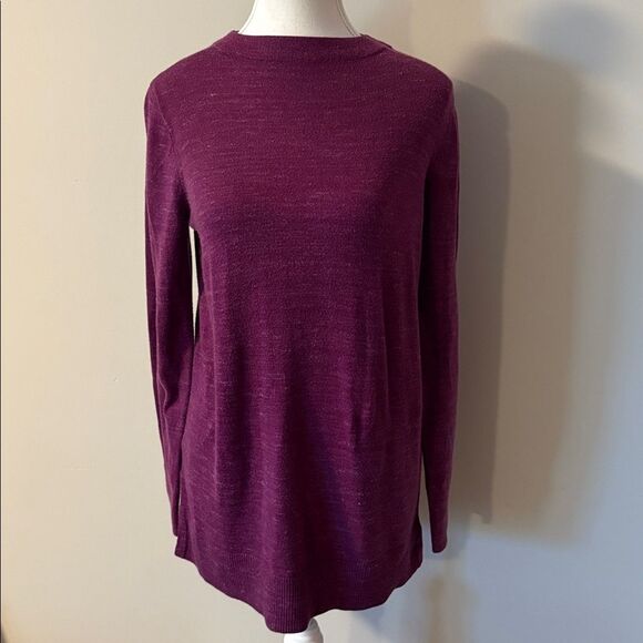 LOFT Rich Purple Crew Neck Knit Tunic Sweater Top. Size Medium - Picture 1 of 6